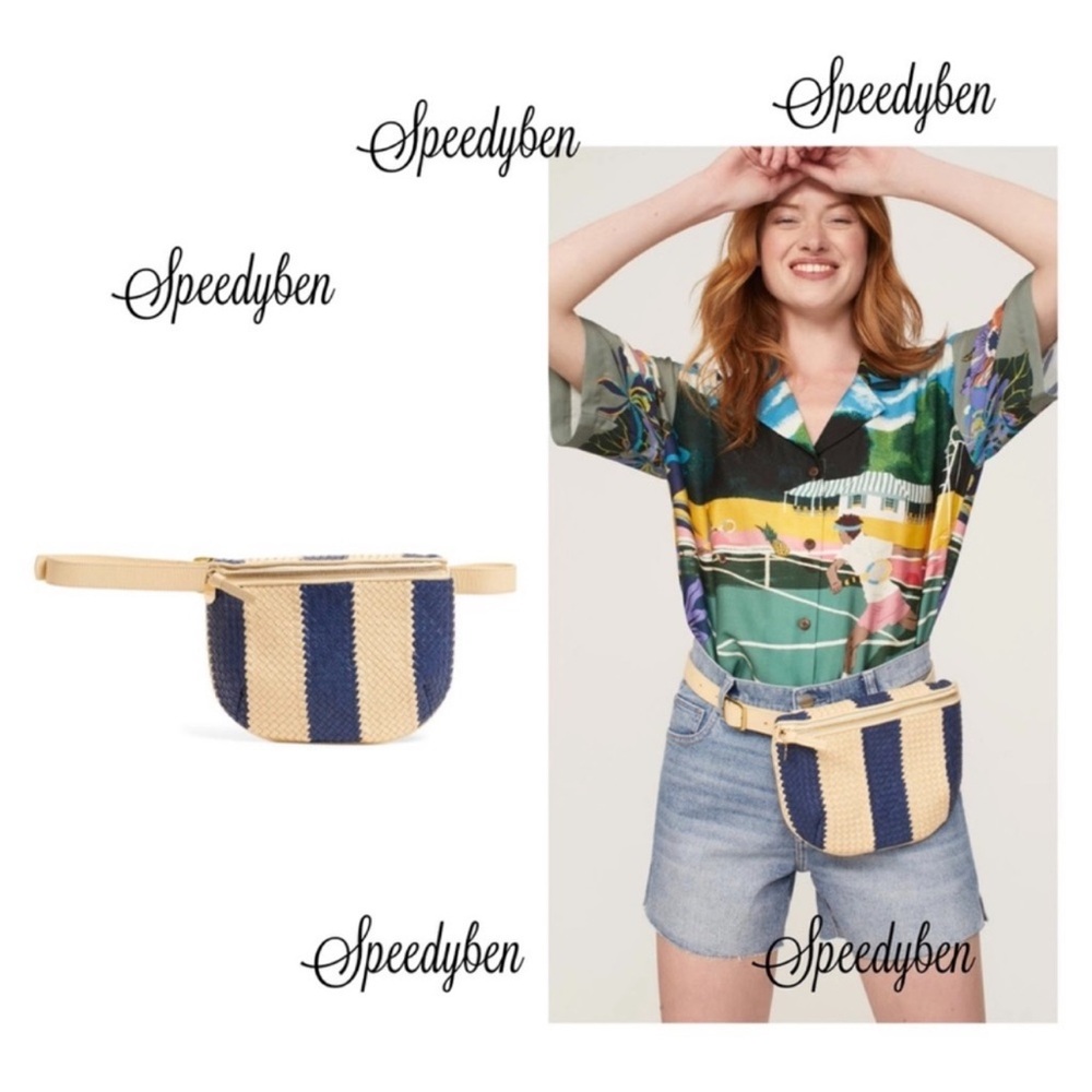 CLARE V. Woven Leather Striped Fanny Pack - Picture 2 of 12
